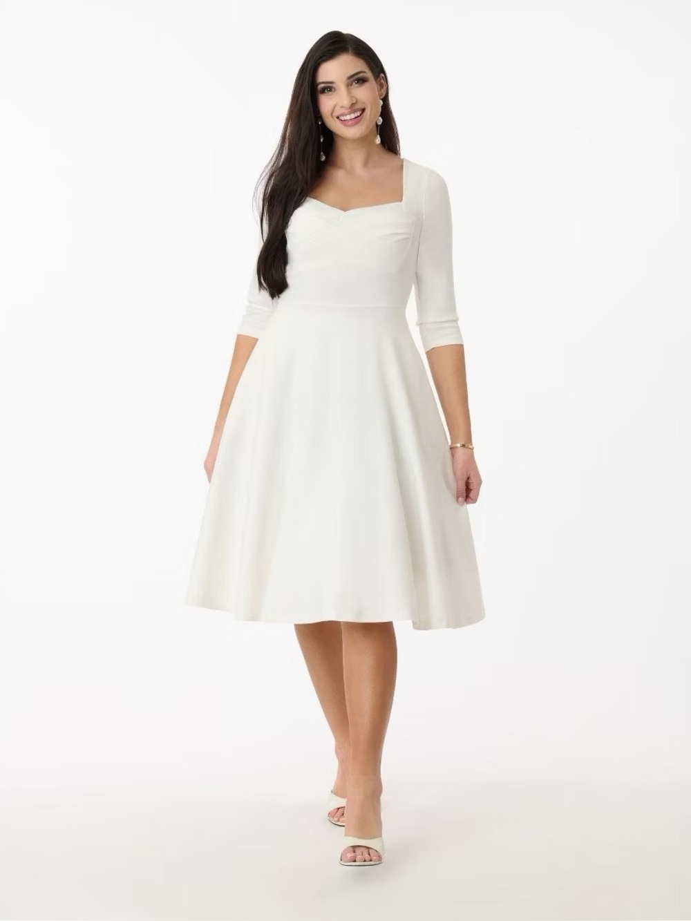 Unique Vintage 1950s Ivory Pleated Bust Swing Dress Size XL/14